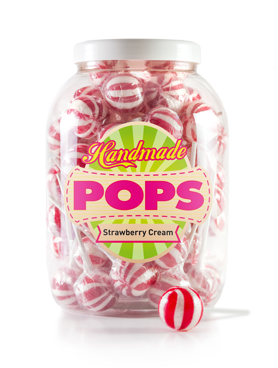 Ball Pop Strawberry Cream, Jar Refil - 70 Lollies