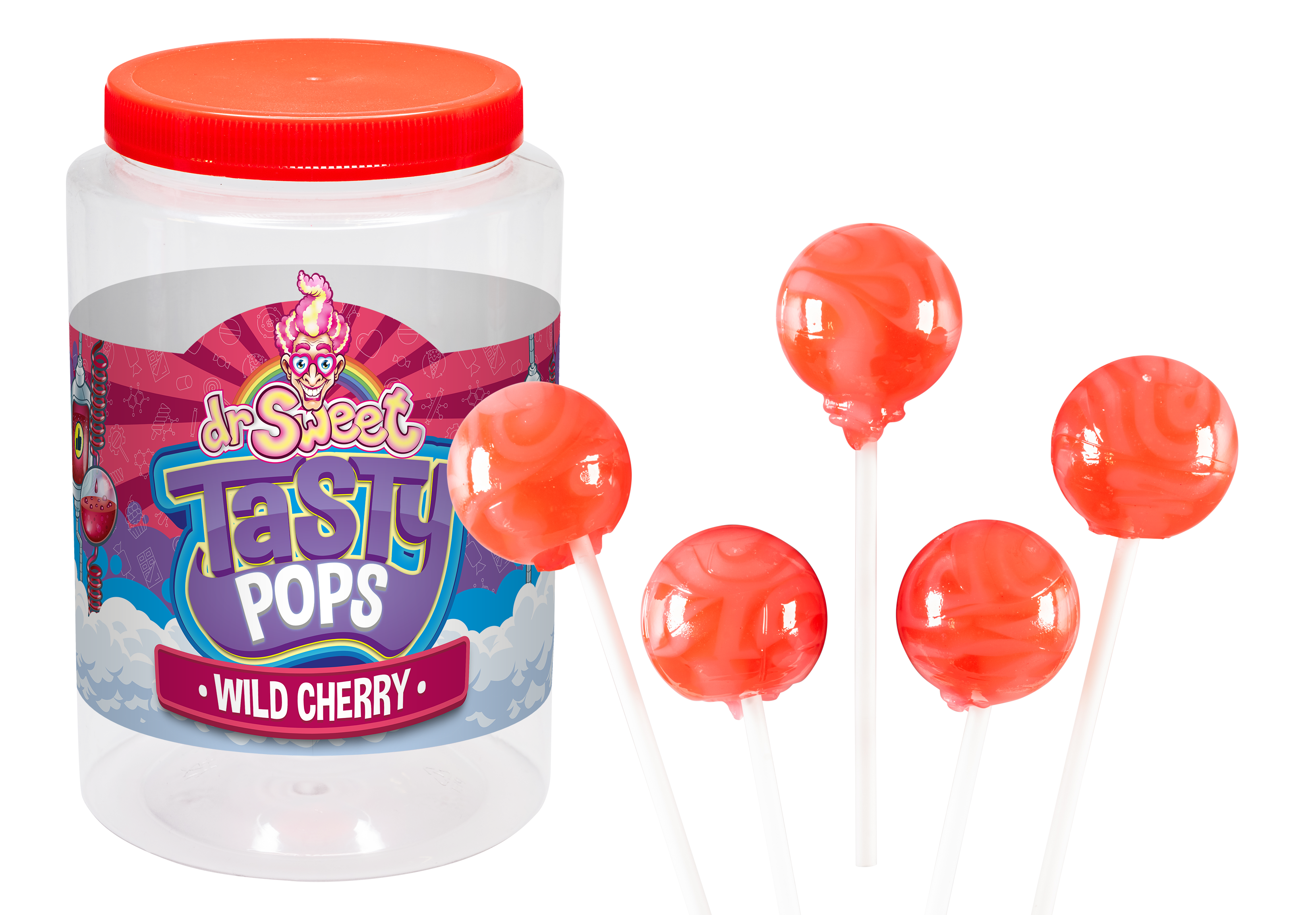 Dr. Sweet Tasty Pop Cerise sauvage 70 pièces
