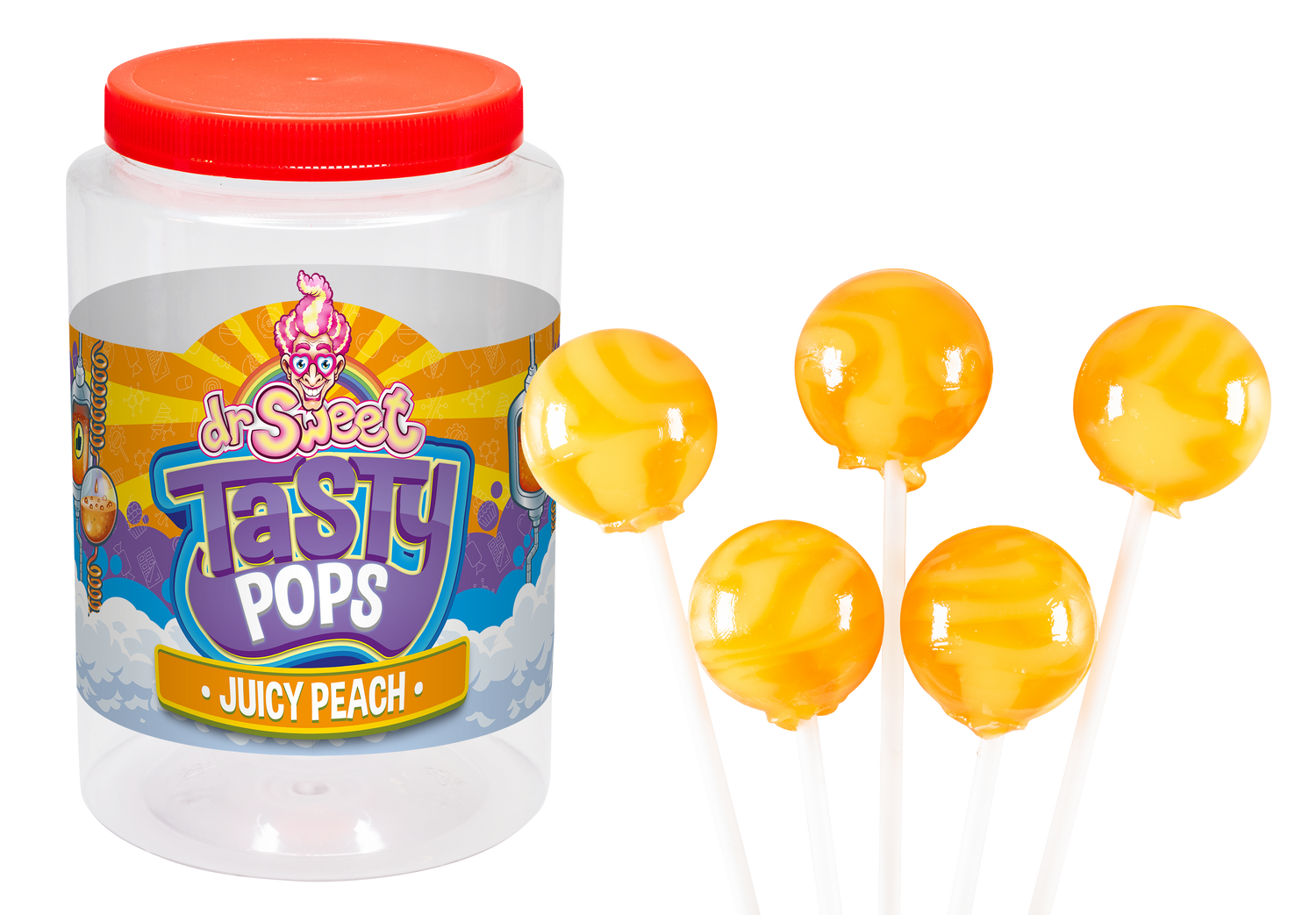 Dr. Sweet Tasty Pop Pêche juteuse 70 pièces