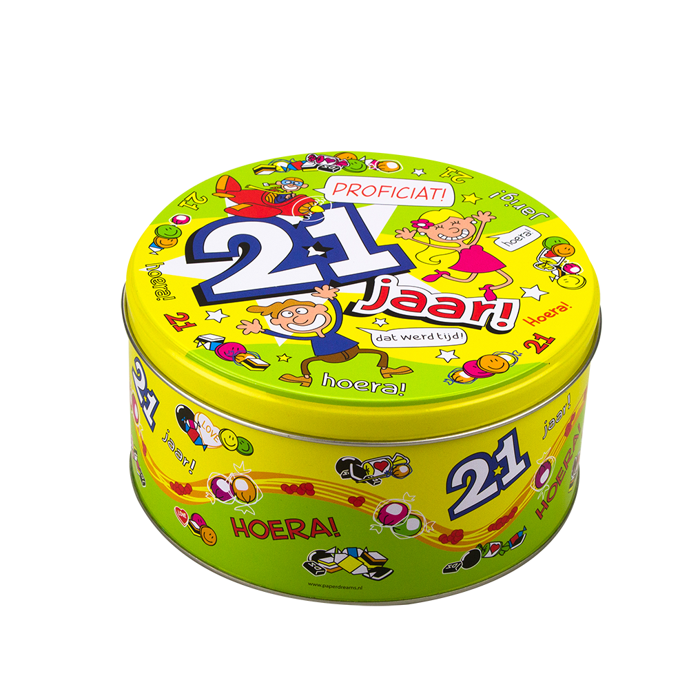 Boîte à bonbons garnie 21 ans - 500 grammes