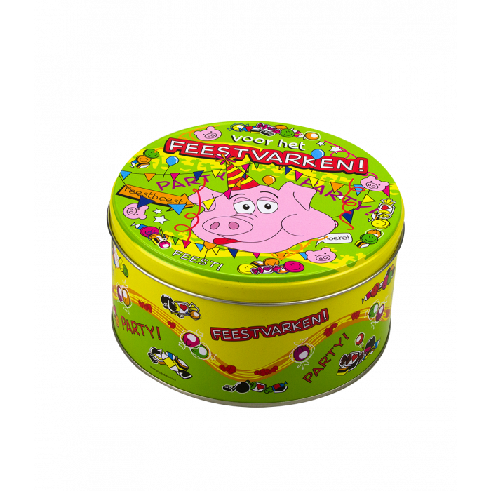 Boîte à bonbons garnie Feestvarken et 500 grammes